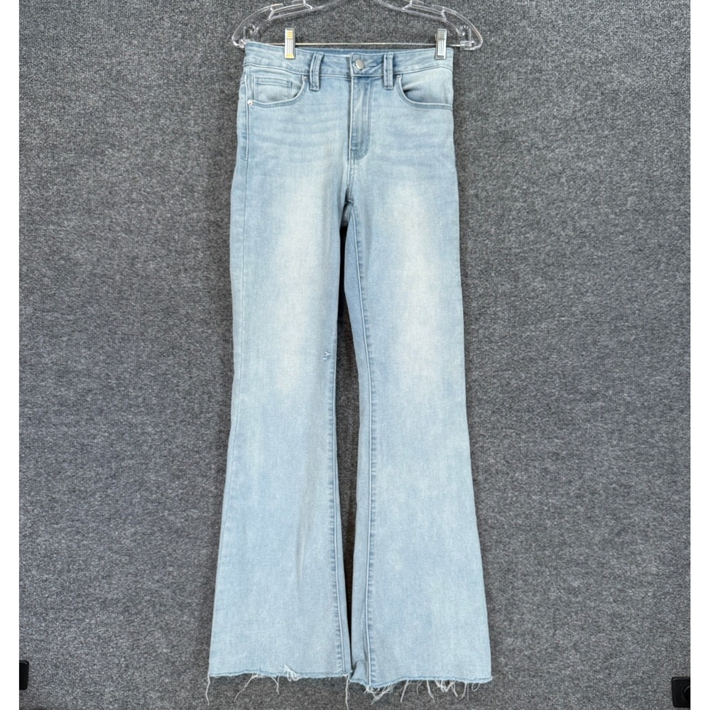 Altar'd State Flare Jeans Women 25 Light Wash Raw Hem Boho Wide Leg High Rise